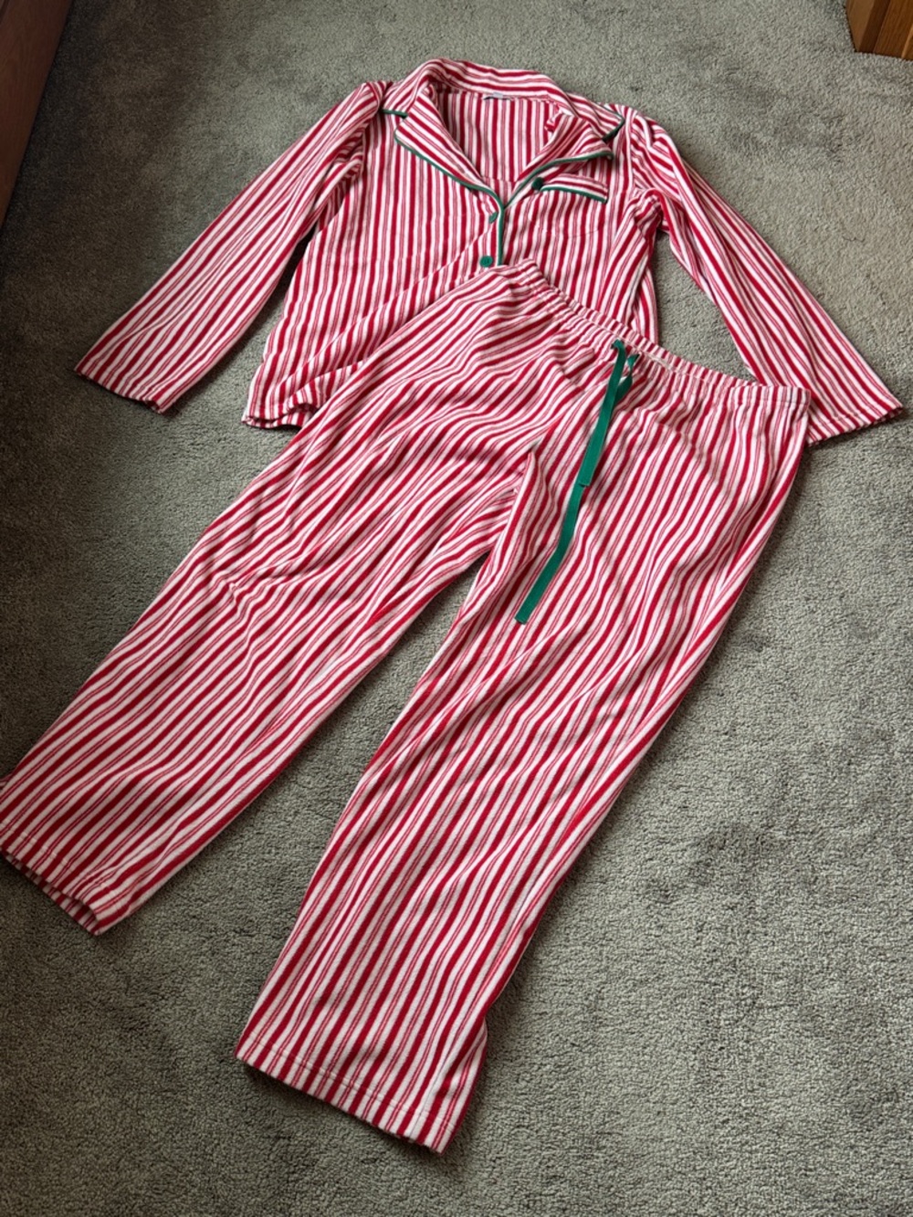 Pajamagram Christmas Peppermint Stripe Fleece Pajama Set Red White SIZE L
